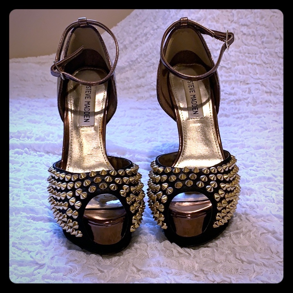 Steve Madden gold studded heels.